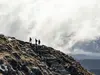 People hiking up a mountain