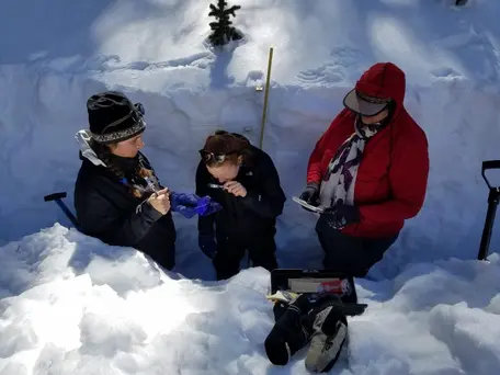 People in a snow trench