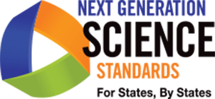 Next Generation Science Standards Logo. A purple, orange, and green triangle to the left of the words, Next Generation Science Standards for states, by states. 