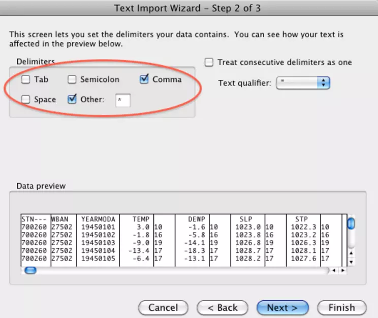 GSOD_Excel Open text file step 2