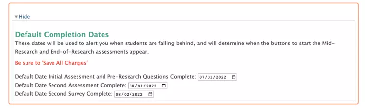 E-CURE Default Dates editable field