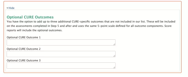 E-CURE Optional Outcomes  editable field