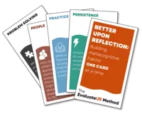Illustration of four cards with metacognitive learning prompts