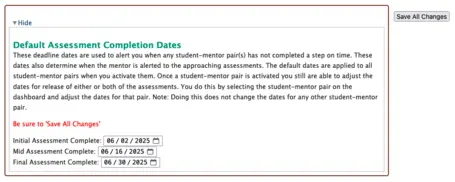 EvaluateUR Default Assessment Completion Dates