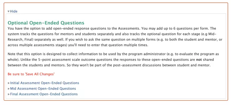 EvaluateUR Optional Open-ended Questions