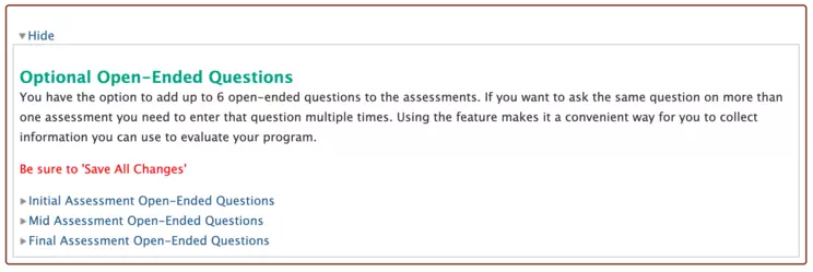 Optional Open-Ended questions dialog