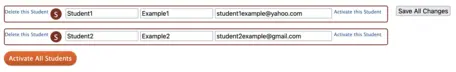 A screenshot showing the activation of added students. 