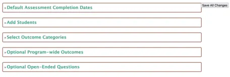 Screenshot showing the five boxes for setting up and managing your E-Internship program
