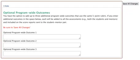 Screenshot showing where to add additional program-wide outcomes