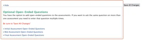 Screenshot showing where optional open-ended questions can be added