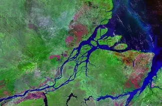 Aerial view of Amazon river basin