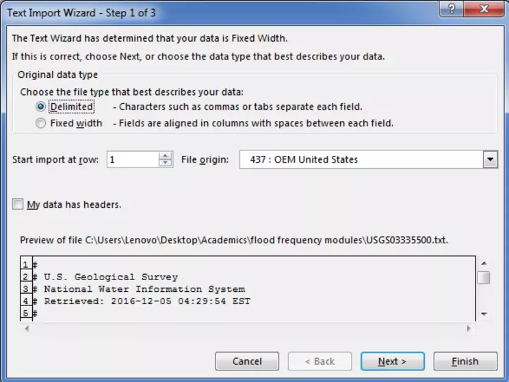 Excel Text Import Screenshot