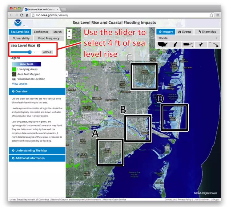 Screen shot of sea level rise and coastal impacts web page.