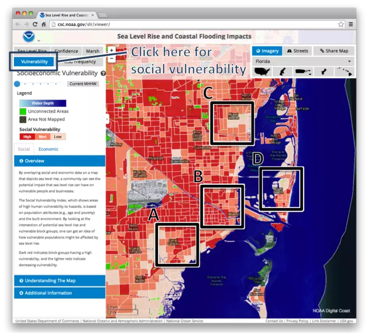 Screen shot of sea level rise and coastal impacts web page.