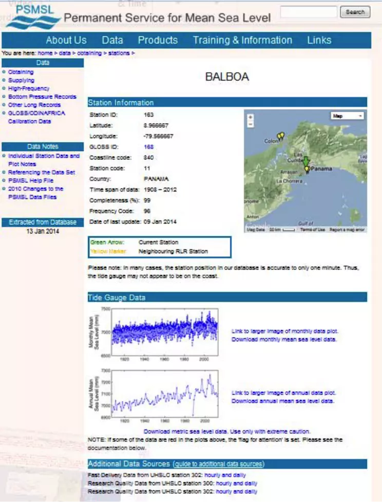 Station information screen for the Balboa site in Panama. 