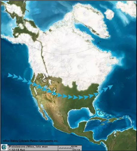 Laurentide ice sheet map with jet stream and lakes