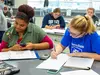 Students working in a college chemistry class.