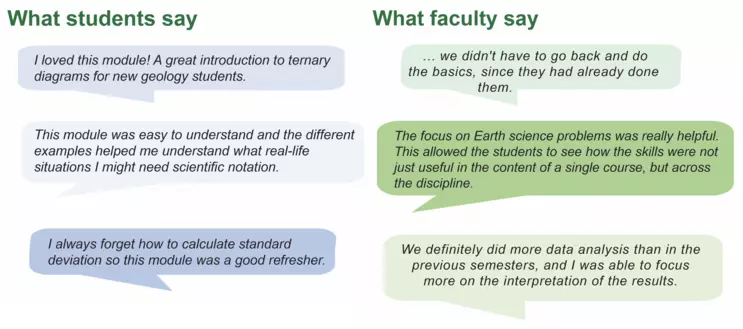 quotes from faculty and students about the modules