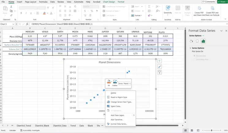 Screenshot of the Data Series tool