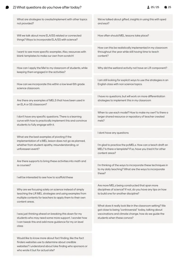 Day 1 Q2 GA What questions do you have after today?