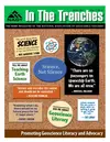 April 2017 cover of In the Trenches, showing a bulletin board with science-advocacy slogans like "Science Not Silence" and "Ask me about geoscience literacy"
