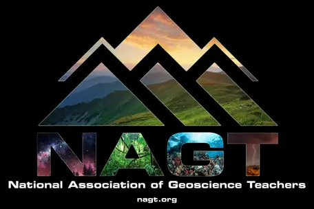 NAGT-Stickers - NAGT logo. The mountains have a background image of the mountains, the N has a background of the night sky with stars, the A has a background of the rainforest, the G has a background of the ocean, and the T has a background of a lightning storm. These backgrounds are meant to represent all of the Earth sciences.png