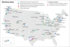 Map of the United States showing the distribution of Traveling Workshops at universities and colleges across the country. 