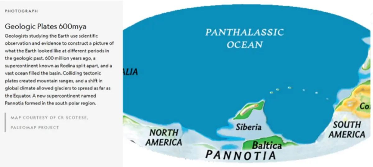 Illustration of geologic plates 600mya