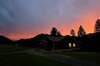 Sunset behind classroom building at IU Field Station