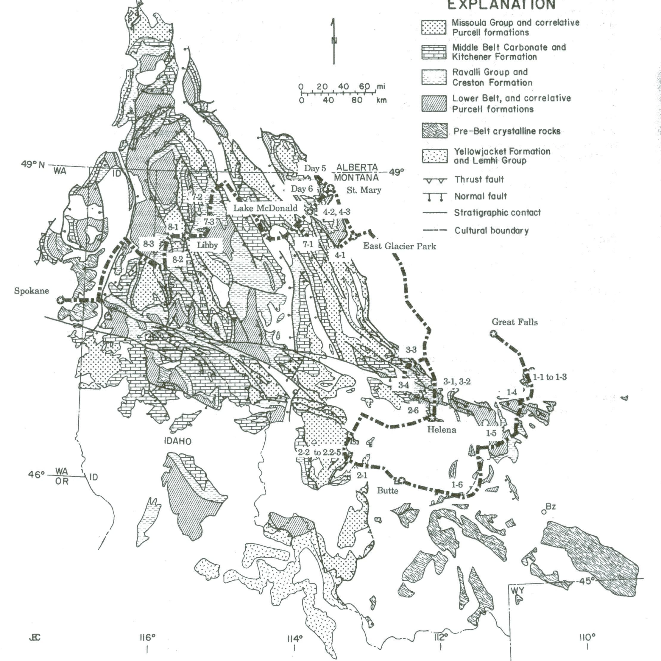 Proterozoic Rocks Map Middle Proterozoic Belt Supergroup, Western Montana