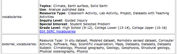 Screen shot of the vocab summary