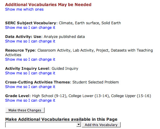 Screen shot of a the vocab editing interface