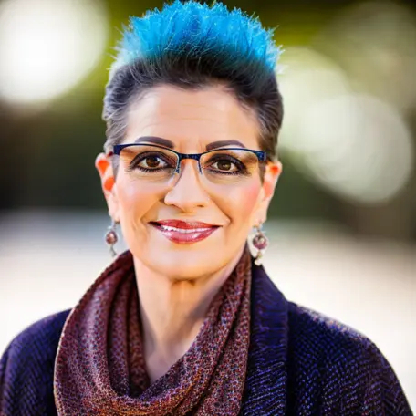 headshot of woman with short blue hair