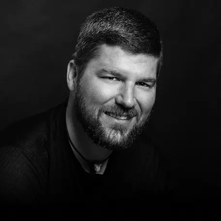 Mike MacFerrin, black and white headshot