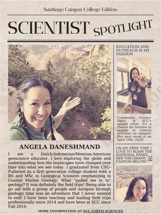 Scientist spotlight of Angela Daneshmand designed to look like a newspaper insert.