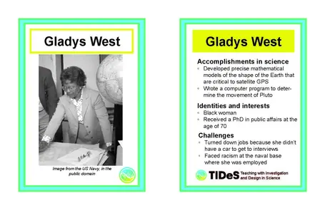 The scientist spotlight &quot;trading card&quot; of Gladys West used in the TIDeS Physical Science course.
